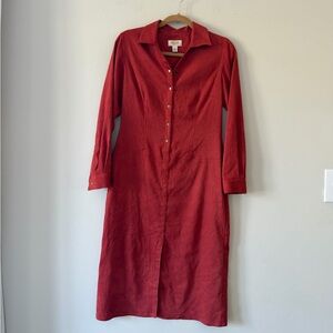 Talbots Burnt Orange Long-Sleeve Suede Button-Front Midi Dress Size Large Petite